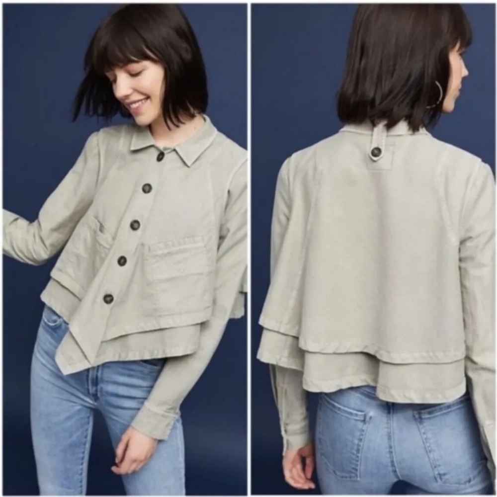 Hei Hei Anthropologie Renley Handkerchief Jacket Green Cropped Layered